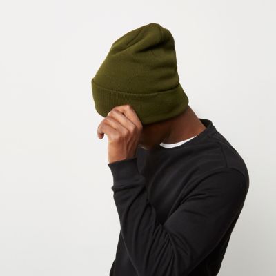 Green fine knit slouchy beanie